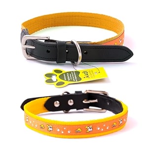 adils nylon dog collar with paw print adjustable metal buckle with d-ring width 1 inch for small medium amp large dog 14 color options size s 1234-1634yellow