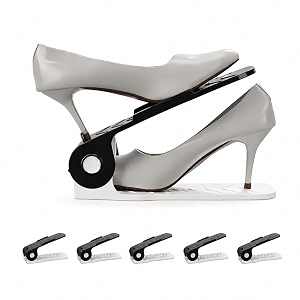 aditya polymers adjustable shoe slot organizer pack of 12 black amp white  double-deck space saver amp stacker for wardrobe closet amp shoe rack  4-level height  anti-slip design