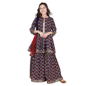 Adiva Girls Floral Print Anarkali Kurta Sharara