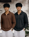 ADIXUS Self Design Men Zip Neck Brown
