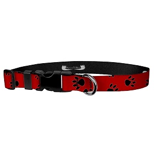 adjustable collar 134 m puppy paws black on red
