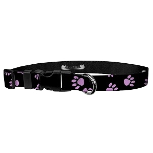 adjustable collar 134 xl puppy paws pink on black