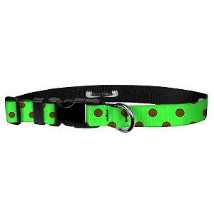 adjustable collar 3434 m polka dots brown on lime