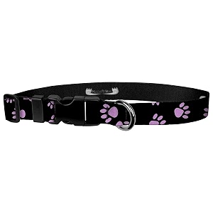 adjustable collar 3434 m puppy paws pink on black