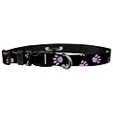 Adjustable Collar 3/4" M, Puppy Paws Pink on Black