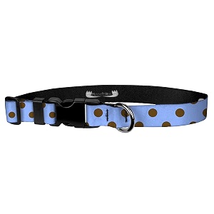 adjustable collar 3434 s polka dots brown on blue