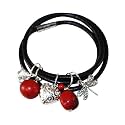 EVELYN BROOKS Adjustable Leather UNISEX Band Charm Bracelet (Multiple Styles) w/Meaningful Good Luck Huayruro Red &amp; Black Seed beads - Great gifts for HER &amp; For HIM