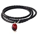 EVELYN BROOKS Adjustable Leather UNISEX Band Charm Bracelet (Multiple Styles) w/Meaningful Good Luck Huayruro Red &amp; Black Seed beads - Great gifts for HER &amp; For HIM