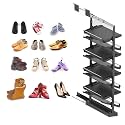 Adjustable Pull-Out Shoe Rack Organizer, Stackable Metal Shelf, Retractable Design &amp; Vertical Storage, Adjustable Height, Stainless Steel, for Small Bedroom Closet, Space Saving Storage