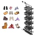 Adjustable Pull-Out Shoe Rack Organizer, Stackable Metal Shelf, Retractable Design & Vertical Storage, Adjustable Height, Stainless Steel, for Small Bedroom Closet, Space Saving Storage