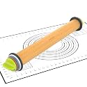 Adjustable Rolling Pin with 4 Thickness Rings &Pastry Mat For Baking Dough