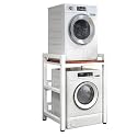 Adjustable Stacking Kit Convenient Over Washer Stora Unit for Laundry Front Load Washer &amp; Dryer Portable Rack 400Kg Capacity/Whit+Teak
