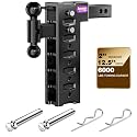 Adjustable Trailer Hitch for 2" Receiver 6000 LBS Towing Capacity, Tow Hitch with 12.5" Drop/Rise, Dual Ball Mount (2" &amp; 2-5/16") with Pintle Lock&amp; Locking Hitch Pins, Drop Hitch for Trucks