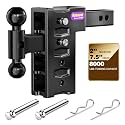 Adjustable Trailer Hitch for 2" Receiver 8000 LBS Towing Capacity, Tow Hitch with 7.5" Drop/Rise, Dual Ball Mount (2" &amp; 2-5/16") with Locking Hitch Pins, Drop Hitch for Trucks, RV, Towing