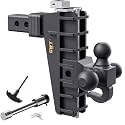Adjustable Trailer Hitch with Hook, Tri-Ball (1-7/8" x 2" x 2-5/16") Drop Hitch, Fits 2-Inch Receiver, 8 Inch Drop Hitch, 18500 LBS GTW-Class 3 Tow Hitch for Heavy Duty Truck, Black, Solid Ball Mount
