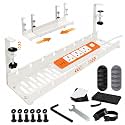 Adjustable Under Desk Cable Organizer Tray, Metal Cable Management Rack, 28.5-55 cm Holder for Power Strip, Extension Cord & Network Cables- BLACK