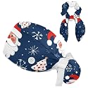 Adjustable Winter Blue Snowflake Surgical Scrub Cap with Button, Ponytail Pouch, Sweatband for Women with Bow Hair Scrunchy