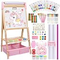Adjustable Wooden Easel for Kids,Double Sided Chalkboard and Whiteboard