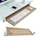 Adjustable Wooden Keyboard Tray for Home Office - Clamp-On Mouse and Keyboard Space-Saving Pull-Out Drawer for Desk Enhanced Workspace and Clutter-Free Solution