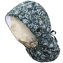 Satin Lined Scrub Cap for Women, Bouffant Nurse Cap with Sweatband and Buttons, Adjustable Surgical Hat for Curly Hair, Braids, Long Hair and Buns, Floral Navy
