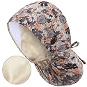 Satin Lined Scrub Cap for Women, Bouffant Nurse Cap with Sweatband and Buttons, Adjustable Surgical Hat for Curly Hair, Braids, Long Hair and Buns, Flory Garden