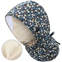 Satin Lined Scrub Cap for Women, Bouffant Nurse Cap with Sweatband and Buttons, Adjustable Surgical Hat for Curly Hair, Braids, Long Hair and Buns, Baby Blossom