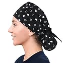 Satin Lined Scrub Cap for Women, Bouffant Nurse Cap with Sweatband and Buttons, Adjustable Surgical Hat for Curly Hair, Braids, Long Hair and Buns, Navy