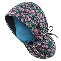 Satin Lined Scrub Cap for Women, Bouffant Nurse Cap with Sweatband and Buttons, Adjustable Surgical Hat for Curly Hair, Braids, Long Hair and Buns, Blossom Pink