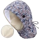 Satin Lined Scrub Cap for Women, Bouffant Nurse Cap with Sweatband and Buttons, Adjustable Surgical Hat for Curly Hair, Braids, Long Hair and Buns, Florrie Blue
