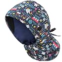 Satin Lined Scrub Cap for Women, Bouffant Nurse Cap with Sweatband and Buttons, Adjustable Surgical Hat for Curly Hair, Braids, Long Hair and Buns, Magic Teeth