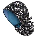 Satin Lined Scrub Cap for Women, Bouffant Nurse Cap with Sweatband and Buttons, Adjustable Surgical Hat for Curly Hair, Braids, Long Hair and Buns, Daisy Whisper