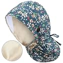 Satin Lined Scrub Cap for Women, Bouffant Nurse Cap with Sweatband and Buttons, Adjustable Surgical Hat for Curly Hair, Braids, Long Hair and Buns, Floret Garden