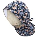 Satin Lined Scrub Cap for Women, Bouffant Nurse Cap with Sweatband and Buttons, Adjustable Surgical Hat for Curly Hair, Braids, Long Hair and Buns, Morning Glory Blue