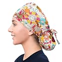 Satin Lined Scrub Cap for Women, Bouffant Nurse Cap with Sweatband and Buttons, Adjustable Surgical Hat for Curly Hair, Braids, Long Hair and Buns, Sunflowers