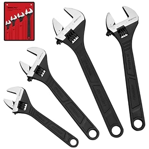 adjustable wrench set wrenches sets 4-piece 6 8 10 12 inch chrome vanadium steel corrosion-resistant black oxide finish for automotive plumbing and household repairs