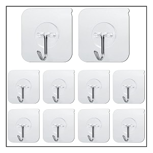 self adhesive transparent stainless steel wall hooks heavy duty sticky hooks for hanging waterproof adhesive hooks for kitchen bathroom wall pack of 10