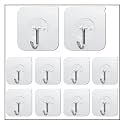 Self Adhesive Transparent Stainless Steel Wall Hooks, Heavy Duty Sticky Hooks for Hanging, Waterproof Adhesive Hooks for Kitchen, Bathroom, Wall (Pack of 10)