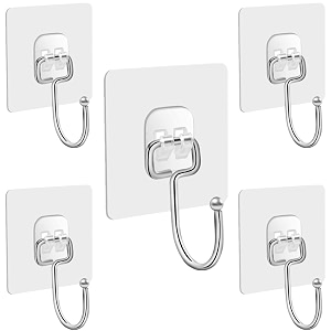 stainless steel self adhesive wall hook stick on wall hanging waterproof transparent hook for kitchen bathroom door clothes holder utility hanging storage oil-proof pack of 5
