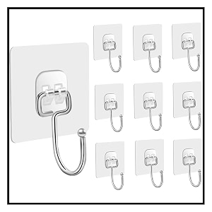 stainless steel self adhesive wall hook stick on wall hanging waterproof transparent hook for kitchen bathroom door clothes holder utility hanging storage oil-proof pack of 10