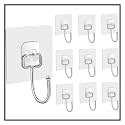 Stainless Steel Self Adhesive Wall Hook Stick On Wall Hanging Waterproof Transparent Hook for Kitchen, Bathroom Door Clothes Holder, Utility Hanging, Storage, Oil-Proof (Pack of 10)