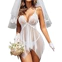 ADOME Lingerie for Women Front Closure Lace Babydoll Chemise with Thong