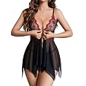 ADOME Lingerie for Women Front Closure Lace Babydoll Chemise with Thong