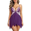 ADOME Lingerie for Women Front Closure Lace Babydoll Chemise with Thong
