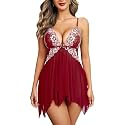 ADOME Lingerie for Women Front Closure Lace Babydoll Chemise with Thong