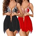 ADOME Lingerie for Women Front Closure Lace Babydoll Chemise with Thong