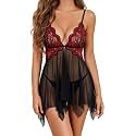 ADOME Lingerie for Women Front Closure Lace Babydoll Chemise with Thong