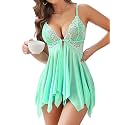 ADOME Lingerie for Women Front Closure Lace Babydoll Chemise with Thong