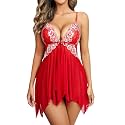 ADOME Lingerie for Women Front Closure Lace Babydoll Chemise with Thong