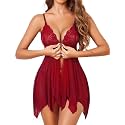 ADOME Lingerie for Women Front Closure Lace Babydoll Chemise with Thong