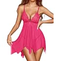 ADOME Lingerie for Women Front Closure Lace Babydoll Chemise with Thong
